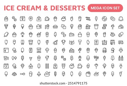 Delicious Ice Cream and Desserts Icons: A Sweet Collection for Menu Design, Recipe Apps, Bakery Projects, and Dessert Shops with Creative, Mouth-Watering Visuals