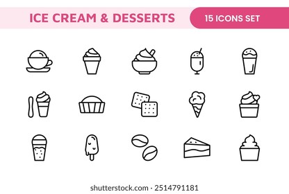 Delicious Ice Cream and Desserts Icons: A Sweet Collection for Menu Design, Recipe Apps, Bakery Projects, and Dessert Shops with Creative, Mouth-Watering Visuals