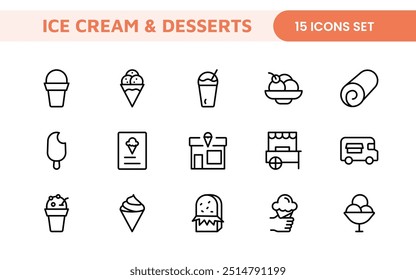 Delicious Ice Cream and Desserts Icons: A Sweet Collection for Menu Design, Recipe Apps, Bakery Projects, and Dessert Shops with Creative, Mouth-Watering Visuals