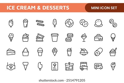 Delicious Ice Cream and Desserts Icons: A Sweet Collection for Menu Design, Recipe Apps, Bakery Projects, and Dessert Shops with Creative, Mouth-Watering Visuals