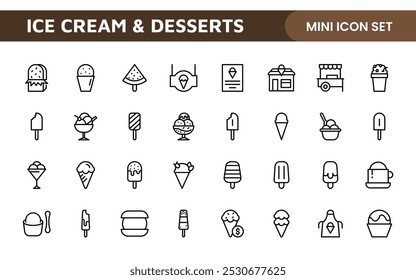 Delicious Ice Cream and Desserts Icons: A Sweet Collection for Menu Design, Recipe Apps, Bakery Projects, and Dessert Shops with Creative, Mouth-Watering Visuals