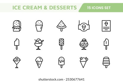 Delicious Ice Cream and Desserts Icons: A Sweet Collection for Menu Design, Recipe Apps, Bakery Projects, and Dessert Shops with Creative, Mouth-Watering Visuals