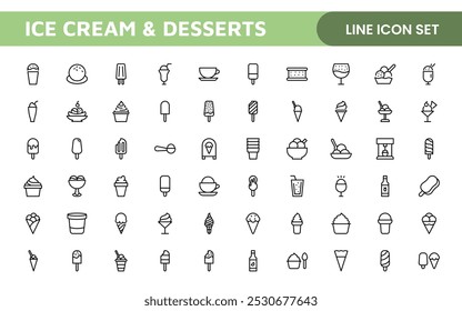 Delicious Ice Cream and Desserts Icons: A Sweet Collection for Menu Design, Recipe Apps, Bakery Projects, and Dessert Shops with Creative, Mouth-Watering Visuals