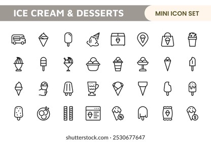 Delicioso Ice Cream e Sobremesas Ícones: Uma Doce Coleção para Design de Menus, Aplicações de Receitas, Projetos de Padaria e Lojas de Sobremesa com Imagens Criativas e Regantes de Boca