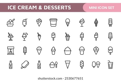 Delicious Ice Cream and Desserts Icons: A Sweet Collection for Menu Design, Recipe Apps, Bakery Projects, and Dessert Shops with Creative, Mouth-Watering Visuals