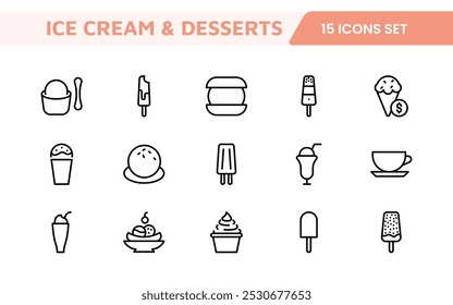 Delicious Ice Cream and Desserts Icons: A Sweet Collection for Menu Design, Recipe Apps, Bakery Projects, and Dessert Shops with Creative, Mouth-Watering Visuals