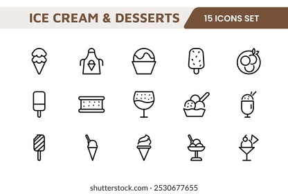 Delicious Ice Cream and Desserts Icons: A Sweet Collection for Menu Design, Recipe Apps, Bakery Projects, and Dessert Shops with Creative, Mouth-Watering Visuals