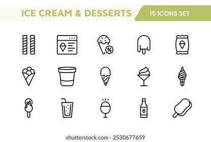 Delicious Ice Cream and Desserts Icons: A Sweet Collection for Menu Design, Recipe Apps, Bakery Projects, and Dessert Shops with Creative, Mouth-Watering Visuals