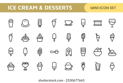 Delicious Ice Cream and Desserts Icons: A Sweet Collection for Menu Design, Recipe Apps, Bakery Projects, and Dessert Shops with Creative, Mouth-Watering Visuals