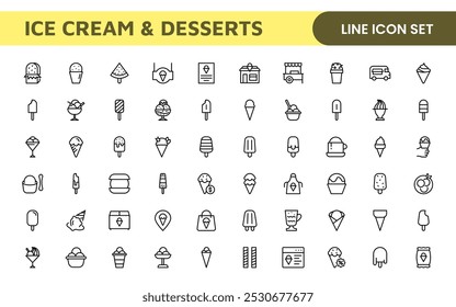 Delicious Ice Cream and Desserts Icons: A Sweet Collection for Menu Design, Recipe Apps, Bakery Projects, and Dessert Shops with Creative, Mouth-Watering Visuals