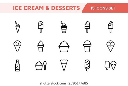 Delicious Ice Cream and Desserts Icons: A Sweet Collection for Menu Design, Recipe Apps, Bakery Projects, and Dessert Shops with Creative, Mouth-Watering Visuals