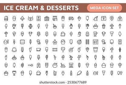 Delicious Ice Cream and Desserts Icons: A Sweet Collection for Menu Design, Recipe Apps, Bakery Projects, and Dessert Shops with Creative, Mouth-Watering Visuals