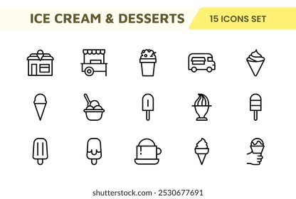 Delicious Ice Cream and Desserts Icons: A Sweet Collection for Menu Design, Recipe Apps, Bakery Projects, and Dessert Shops with Creative, Mouth-Watering Visuals