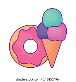 delicious ice cream with donut pastry