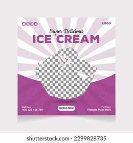 Delicious Ice Cream Food social media banner design, Creative restaurant post template, 
Modern squire web banner design, food business online promotion flyer, poster ads, 
marketing design