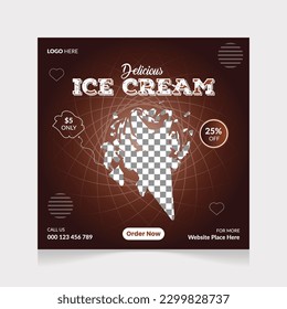 Delicious Ice Cream Food social media banner design, Creative restaurant post template, 
Modern squire web banner design, food business online promotion flyer, poster ads, 
marketing design