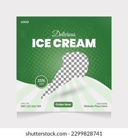 Delicious Ice Cream Food social media banner design, Creative restaurant post template, 
Modern squire web banner design, food business online promotion flyer, poster ads, 
marketing design