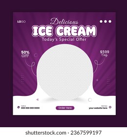 Delicious Ice Cream Food social media banner design. Ice cream business social media post collection for marketing. Delicious ice cream advertisement template food business online promotion flyer.