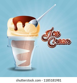 delicious ice cream in glass with spoon