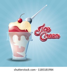 delicious ice cream in glass with spoon