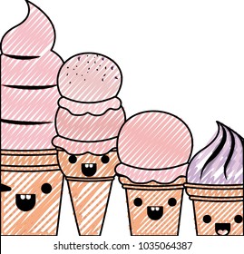 delicious ice cream group kawaii character