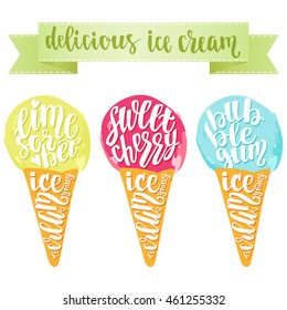 Delicious Ice Cream Handwritten Brush Lettering Stock Vector (Royalty ...