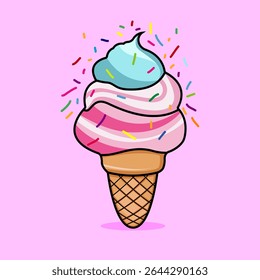 delicious ice cream illustration in kawaii style