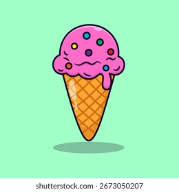 Delicious Ice Cream Illustration. Ice Cream Vector. Flat Design Ice Cream.