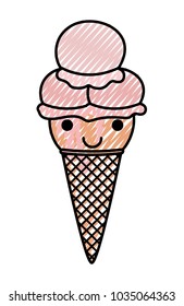 delicious ice cream kawaii character