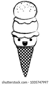 delicious ice cream kawaii character