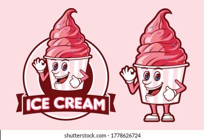 Delicious ice cream logo template, with funny cartoon character