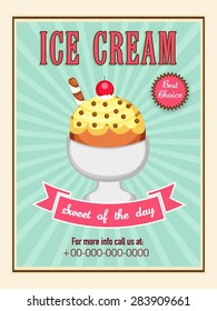 Delicious Ice Cream menu card design on vintage background.