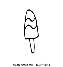Delicious ice cream on a stick. Eskimo. Vector drawing in Doodle style. Isolated on a white background. Theme of summer design and decor.