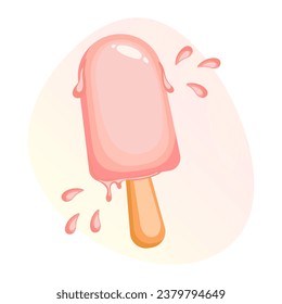 Delicioso helado en un palo. Postre, comida. Ilustración, vector