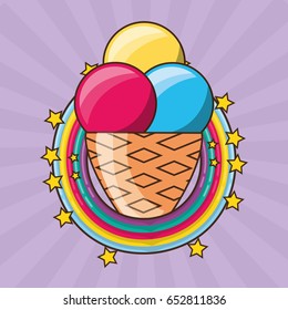 delicious ice cream over colorful rainbow