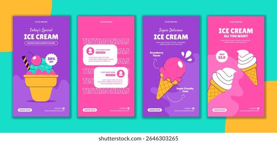 Delicious Ice Cream Promo Illustration for Social Media Stories Templates in Cartoon Design