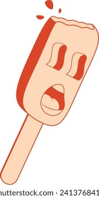 Delicious ice cream in retro cartoon style with expression.
