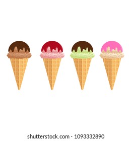 Delicious ice cream set. Colorful illustration of sweet fresh dessert. vector isolated illustration in flat style. yummy graphic design elements for summer menu, advertising, poster, brochure etc.
