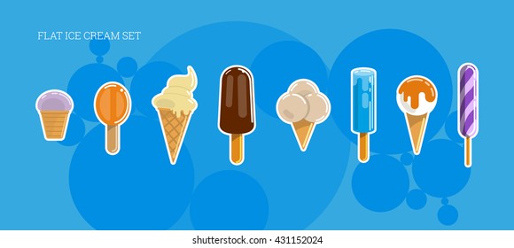 Delicious ice cream set. Flat style illustration.