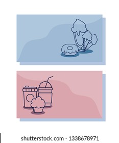 delicious ice cream with set food  character