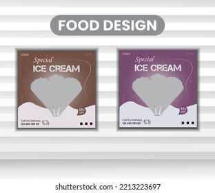 Delicious Ice Cream Social Media Banner Post,Modern Squire Web Banner Design, Vector 10 Eps Template .