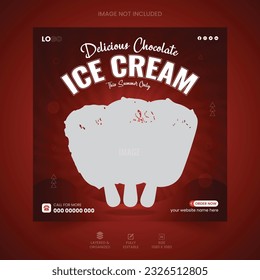 Delicious ice cream social media post design template. Restaurant social media banner. Ice cream banner or poster. Fast food social media post design vector. Delicious Ice cream social media marketing