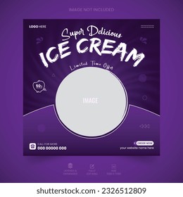 Delicious ice cream social media post design template. Restaurant social media banner. Ice cream banner or poster. Fast food social media post design vector. Delicious Ice cream social media marketing