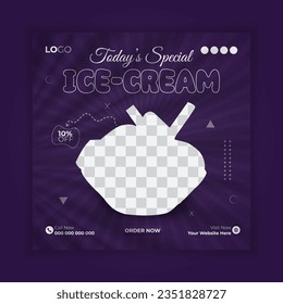 Delicious ice cream social media post banner design vector template