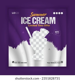 Delicious ice cream social media post banner design vector template