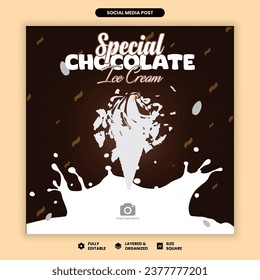 Delicious ice cream social media post design template Restaurant social media banner Ice cream banner or poster Fast food social media post design vector Delicious Ice cream social media marketing