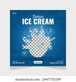 Delicious ice cream social media banner post and Special chocolate ice cream template design