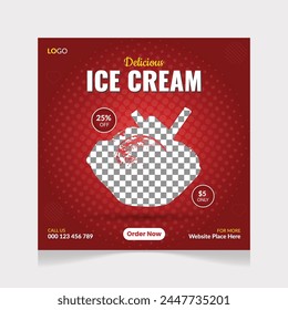 Delicious ice cream social media banner post and Special chocolate ice cream template design