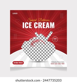 Delicious ice cream social media banner post and Special chocolate ice cream template design