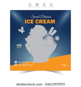 Delicious Ice Cream  social media post design Ice cream banner template 